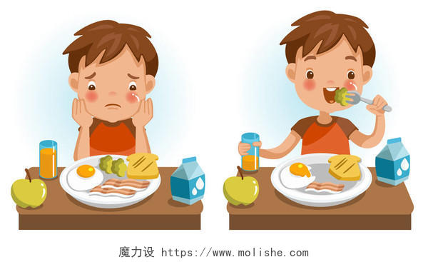 男孩吃饭相反情绪的概念和成长中的儿童